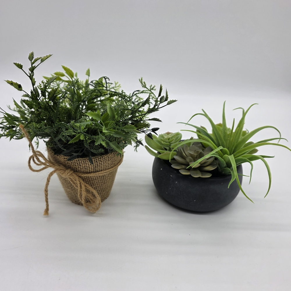 Set of 2 Faux Potted Plants – Succulent & Greenery Arrangement